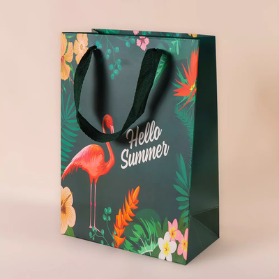 Çorap Kişiselleştirilmiş Kağıt Alışveriş Çantaları Flamingo Baskılı Saplı Kağıt Taşıma Çantaları