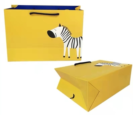 FSC ISO9001 Sarı Giyim Kağıt Torbalar Zebra Baskı Dubleks Karton Kağıt Torba
